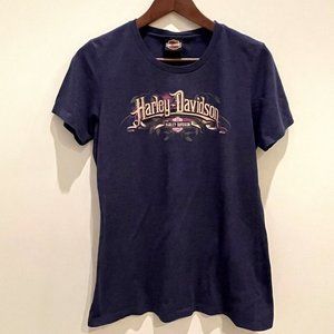 Harley Davidson Womens T Shirt Shorts Sleeve Graphic Tee Purple Super Soft! EUC